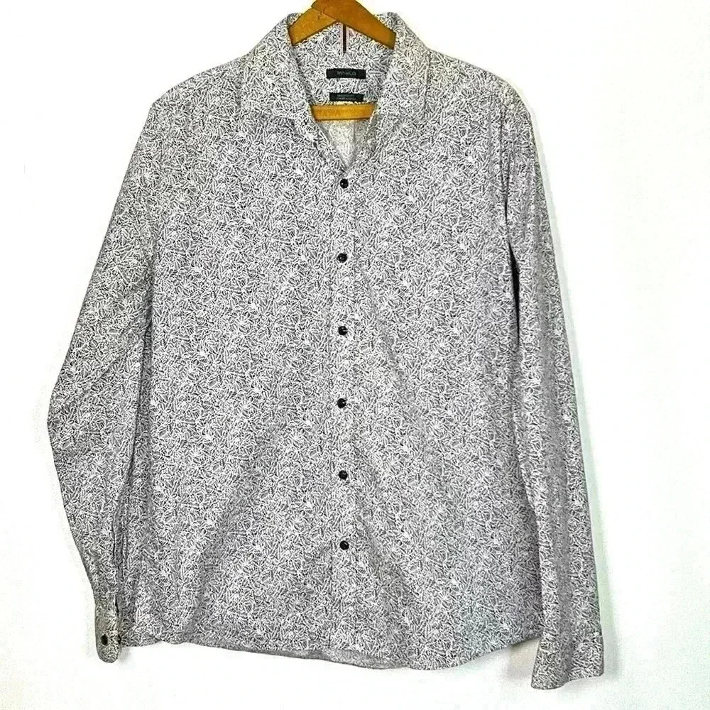 RW & Co Men's Large Button Down Long Sleeve Monstera Pattern Shirt Vacation Suit